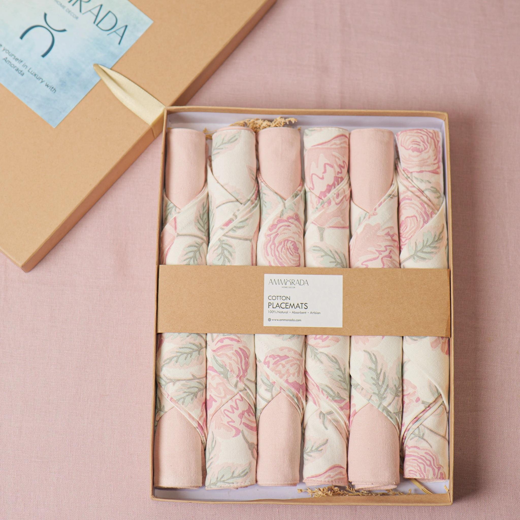 Blossom Peach Dining Set Placemat With Napkin & Table Runner Gift Set