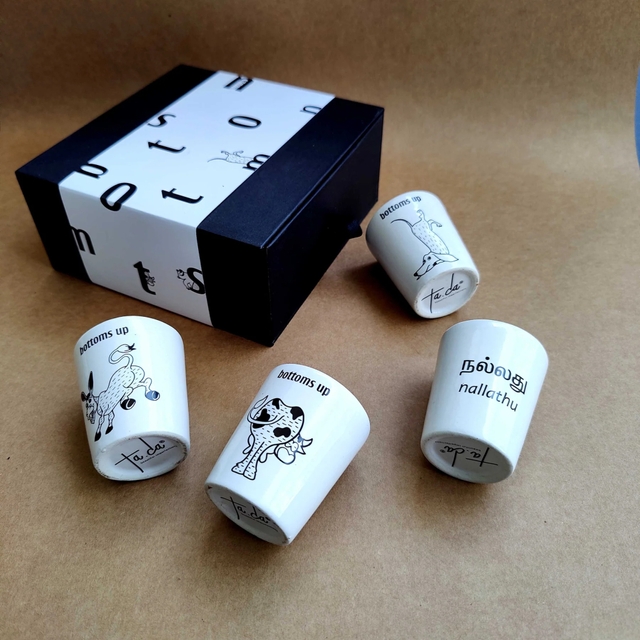 Bottoms up shot glasses-Set of 4