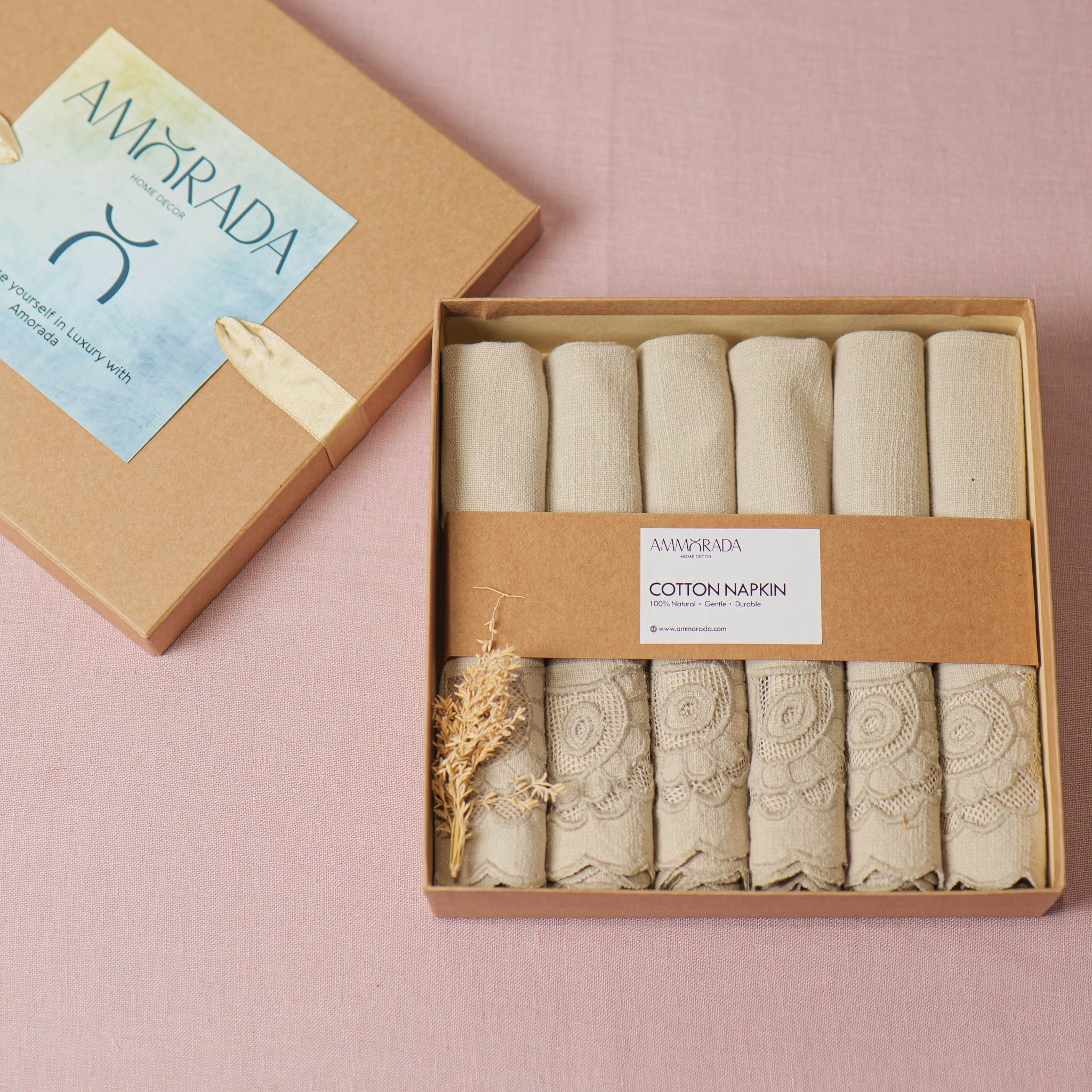 Old Charm Cotton Hand-Cut Work Napkin Gift Set - Beige