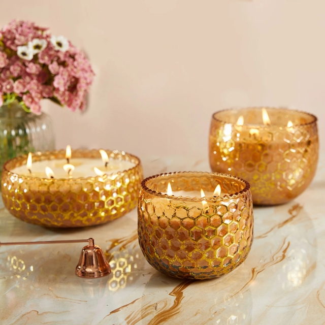 Honey Comb Gold foiled Bowl Candles | Set Of 3