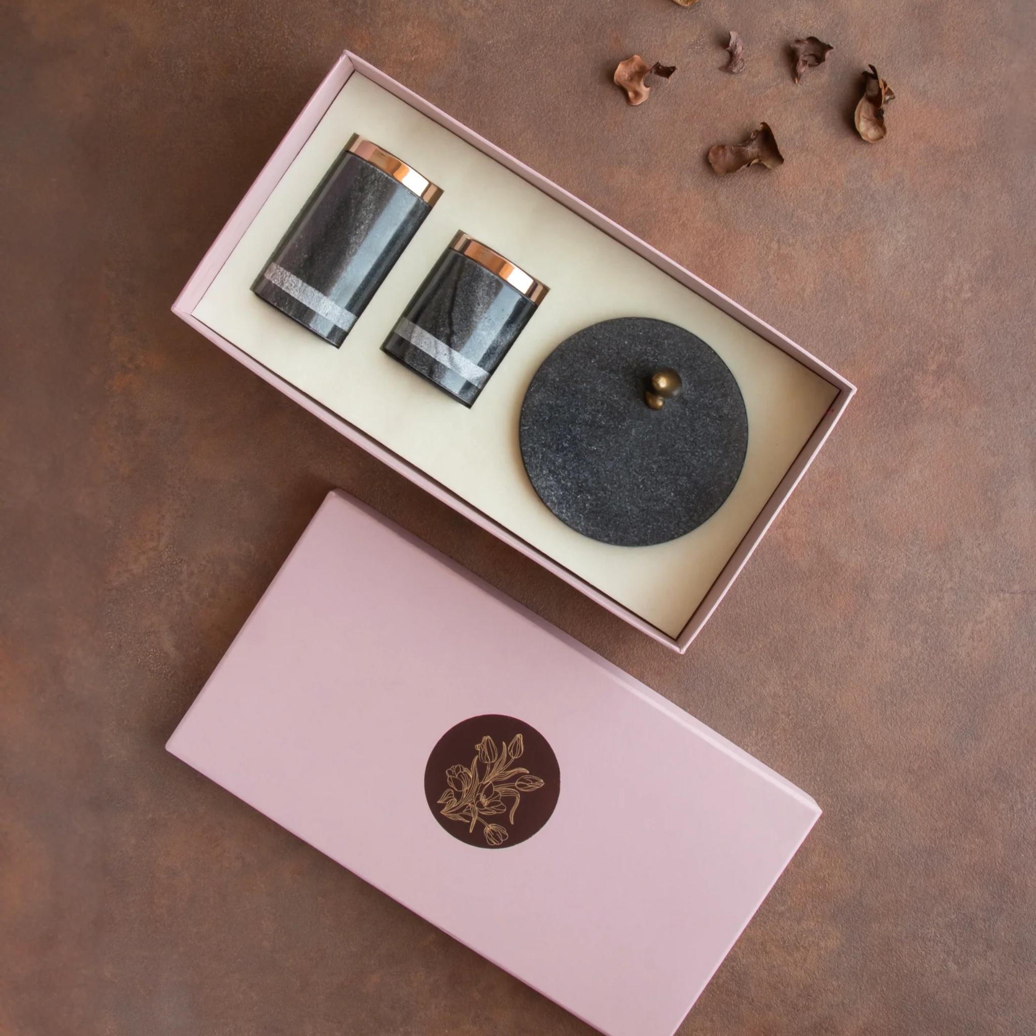 Yin Tealight Tower + Pebble Black Gift Box by Saswata | Tooffi