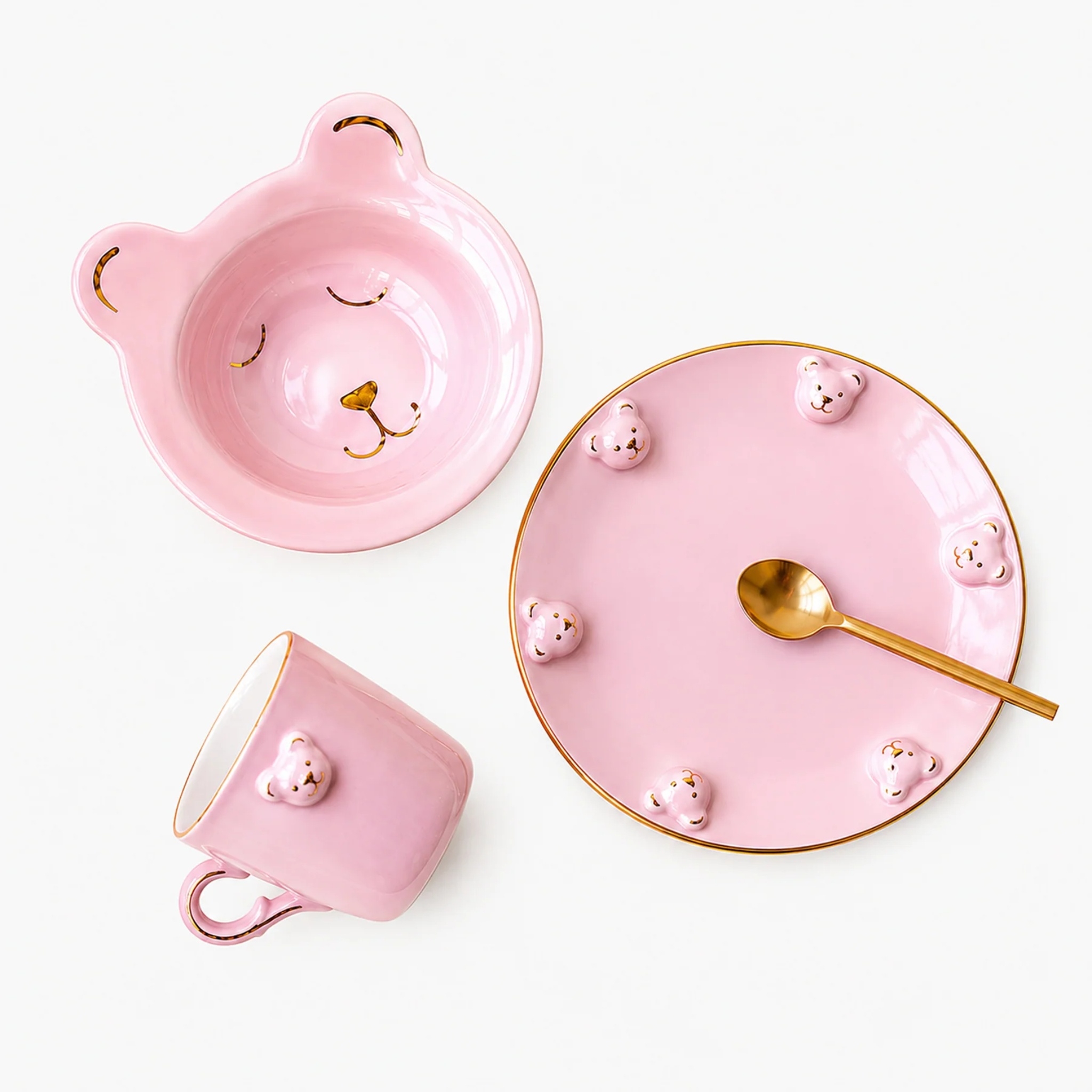 teddy breakfast set (set of 3) pink by nira's ceramics | Tooffi