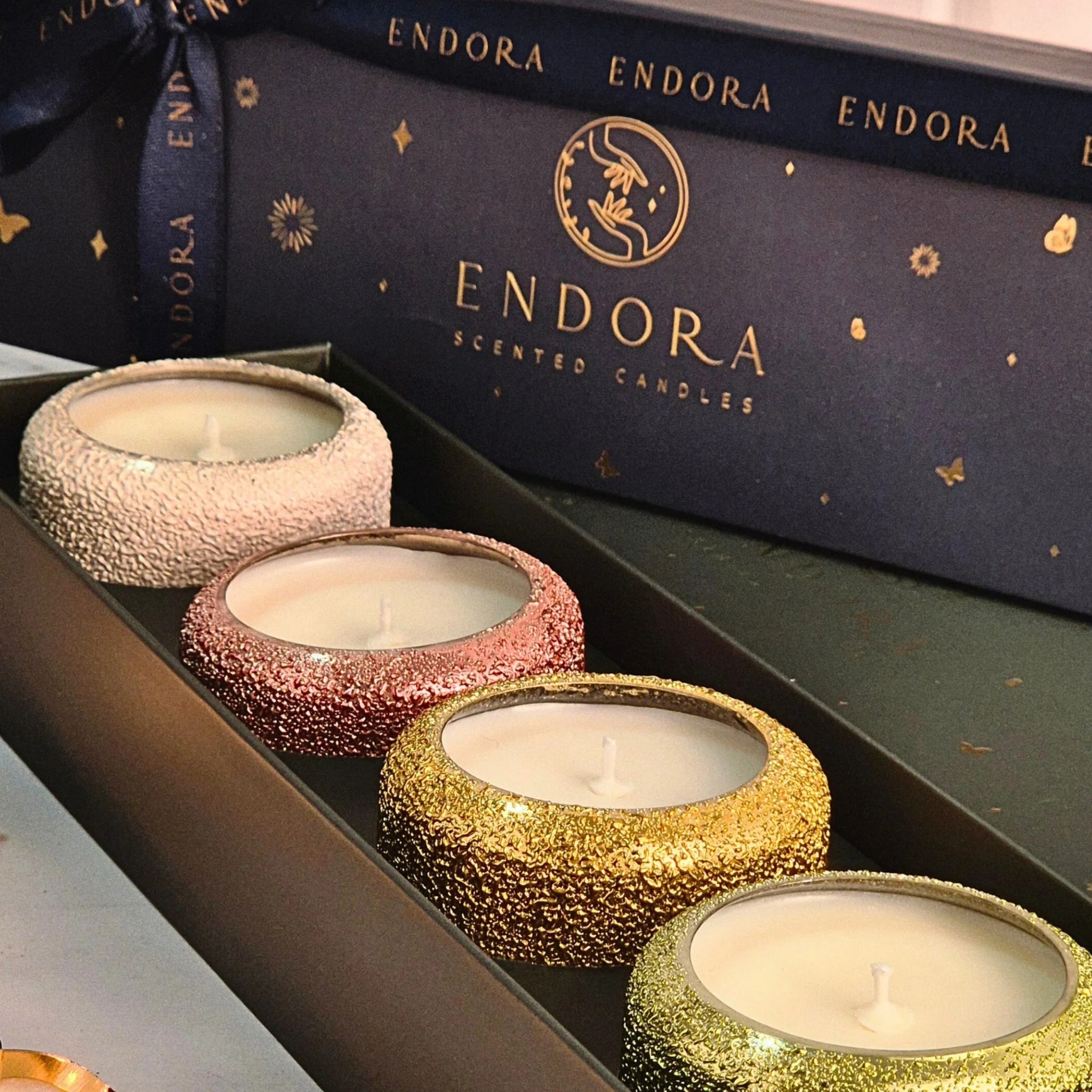 Scented Crinkle Diyas | Set Of 4 Assorted Fragrances by Endora Scented Candles | Tooffi