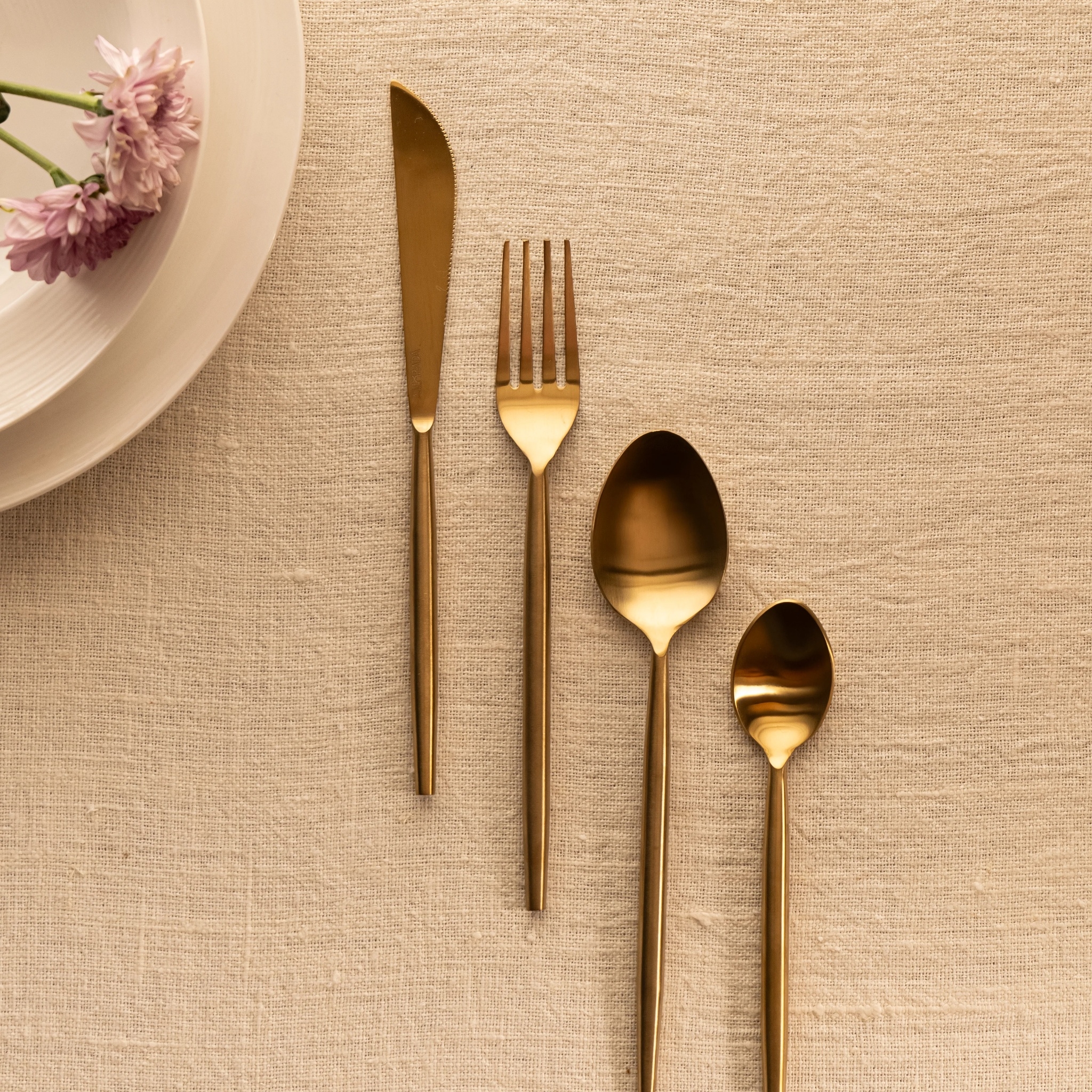 Sonnet Antique Brass Matt Finish Dining Set - Gold(24 Piece Set) by Ammorada | Tooffi