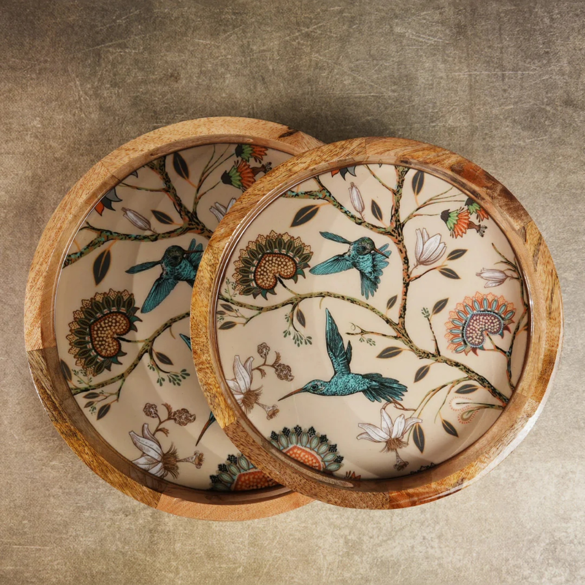 Humming Bird Mango Wood Epoxy Resin Serving Tray - 1Pc by Ammorada | Tooffi