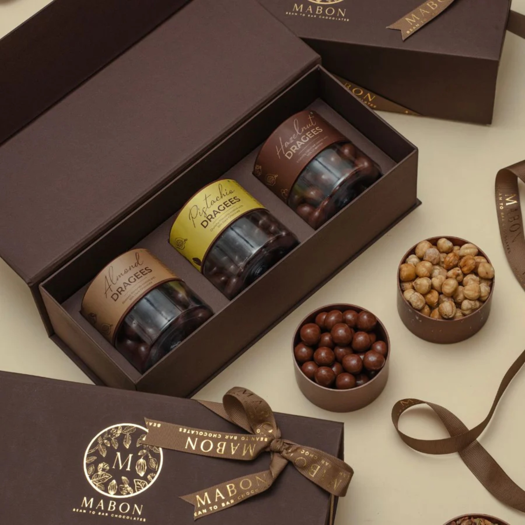 Chocolate Dragees Jars Gift Box (Box of 3) by Mabon Chocolates | Tooffi