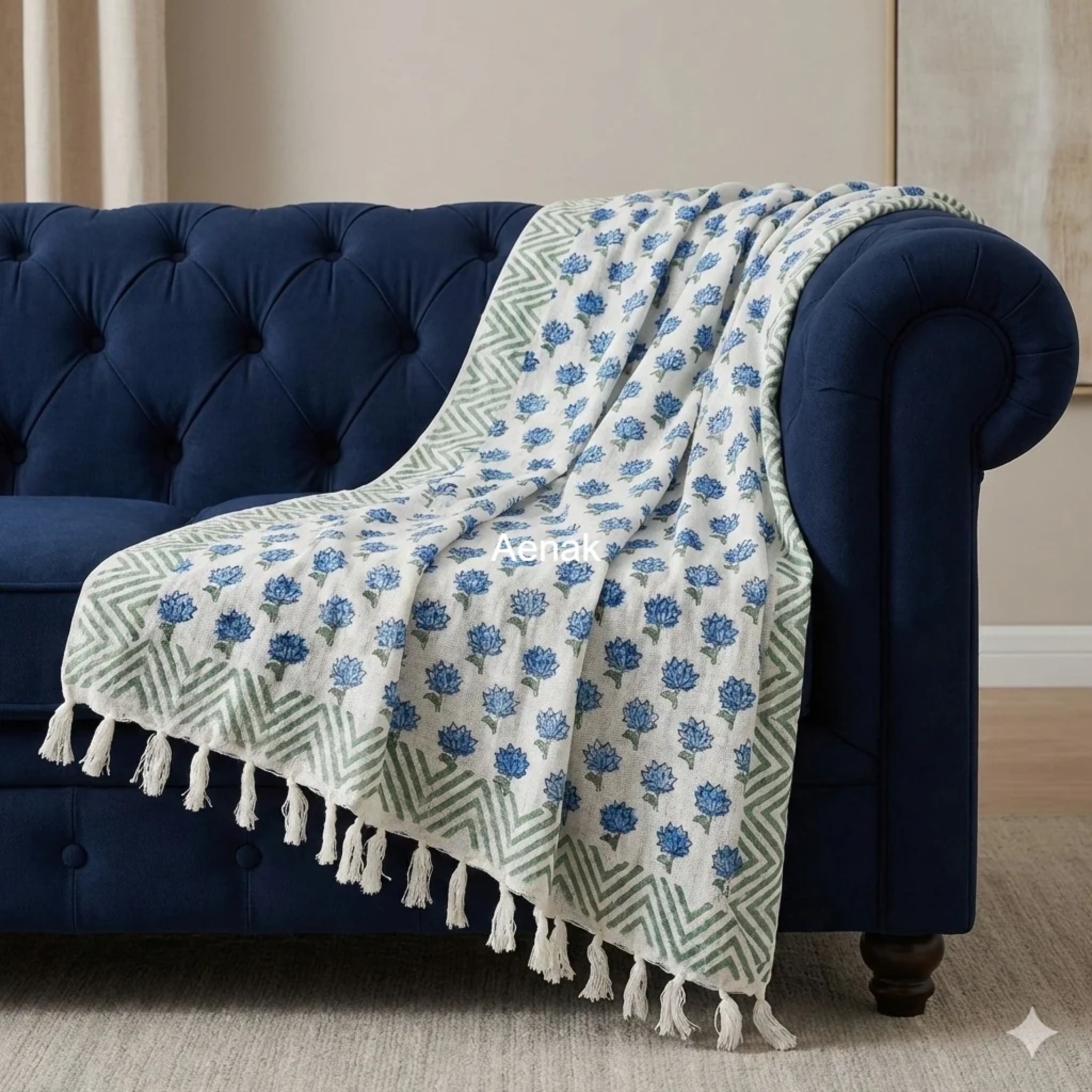 Handblock Jute Cotton Dhurries by Aenak Studios | Tooffi