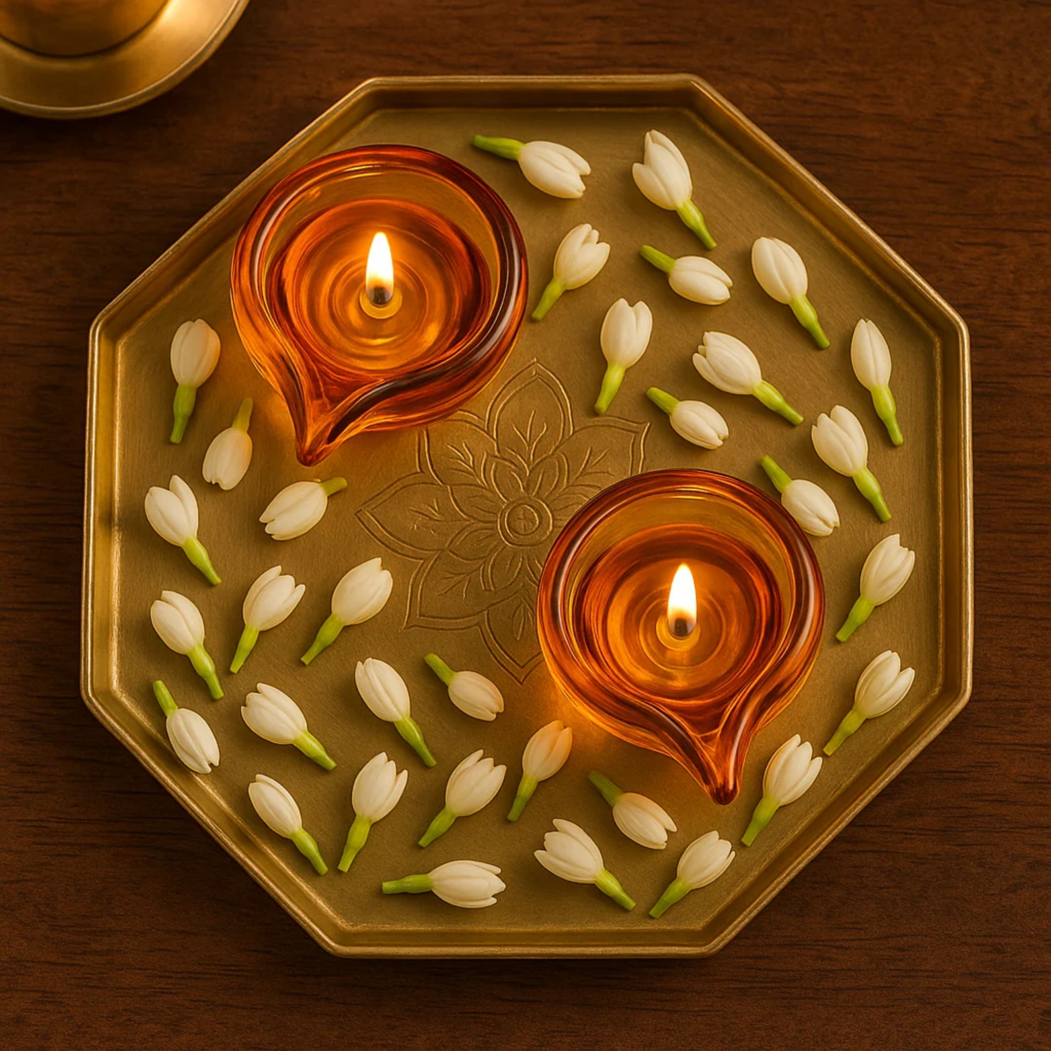 Art Glass Puja Diya- Ambar Jyot (Set of 2) by RUSTIC HORSE GLASS STUDIO | Tooffi