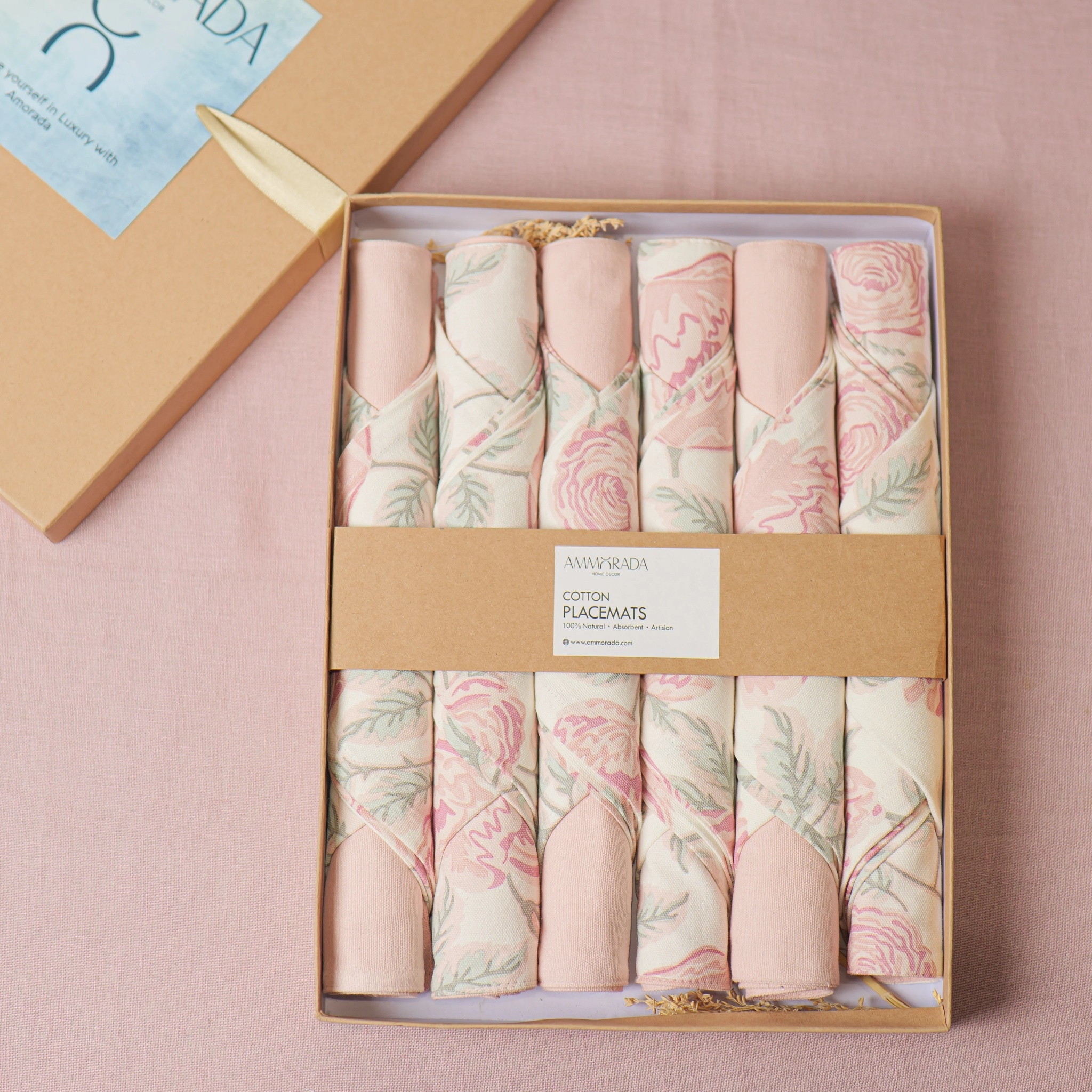 Blossom Peach Dining Set Placemat With Napkin Gift Set by Ammorada | Tooffi