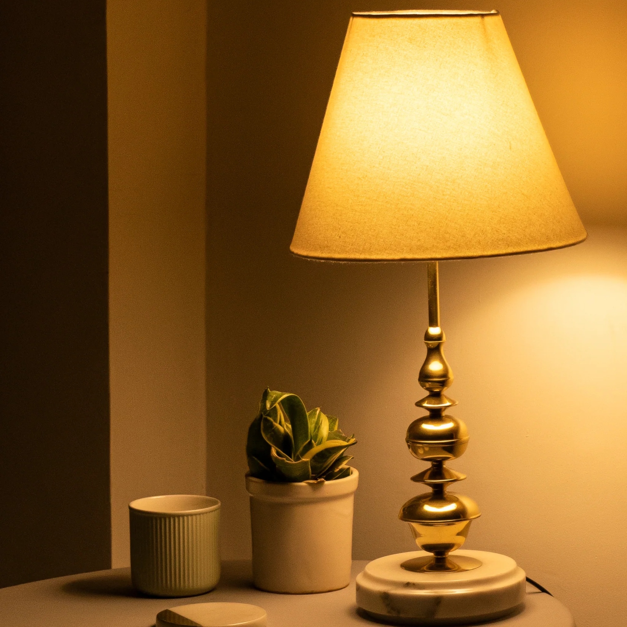 Jaypore Lamp — Brass and White Marble Table Lamp