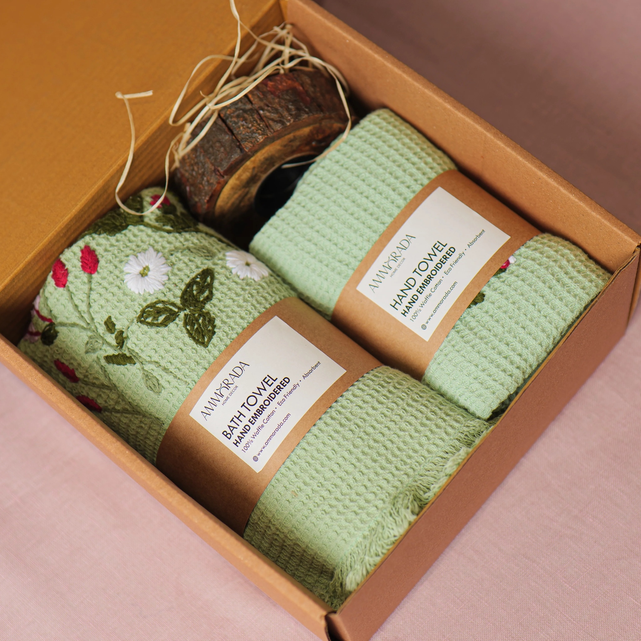Spark & Smile Tulip Waffle Embroidered Towel Set Gift Set (Swamp Green)