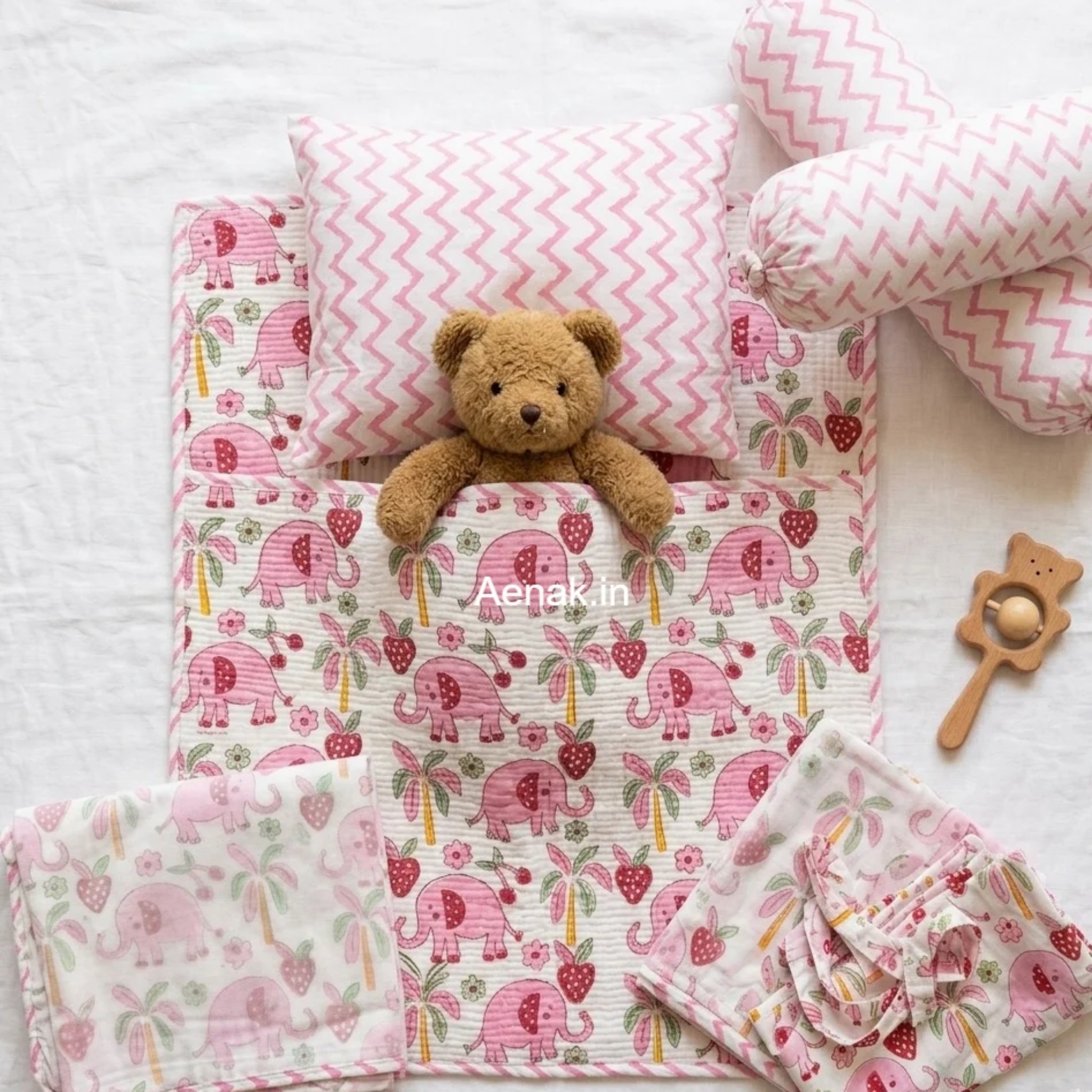 Pink Elephant Handcrafted Newborn Baby Kit Set by Aenak Studios | Tooffi