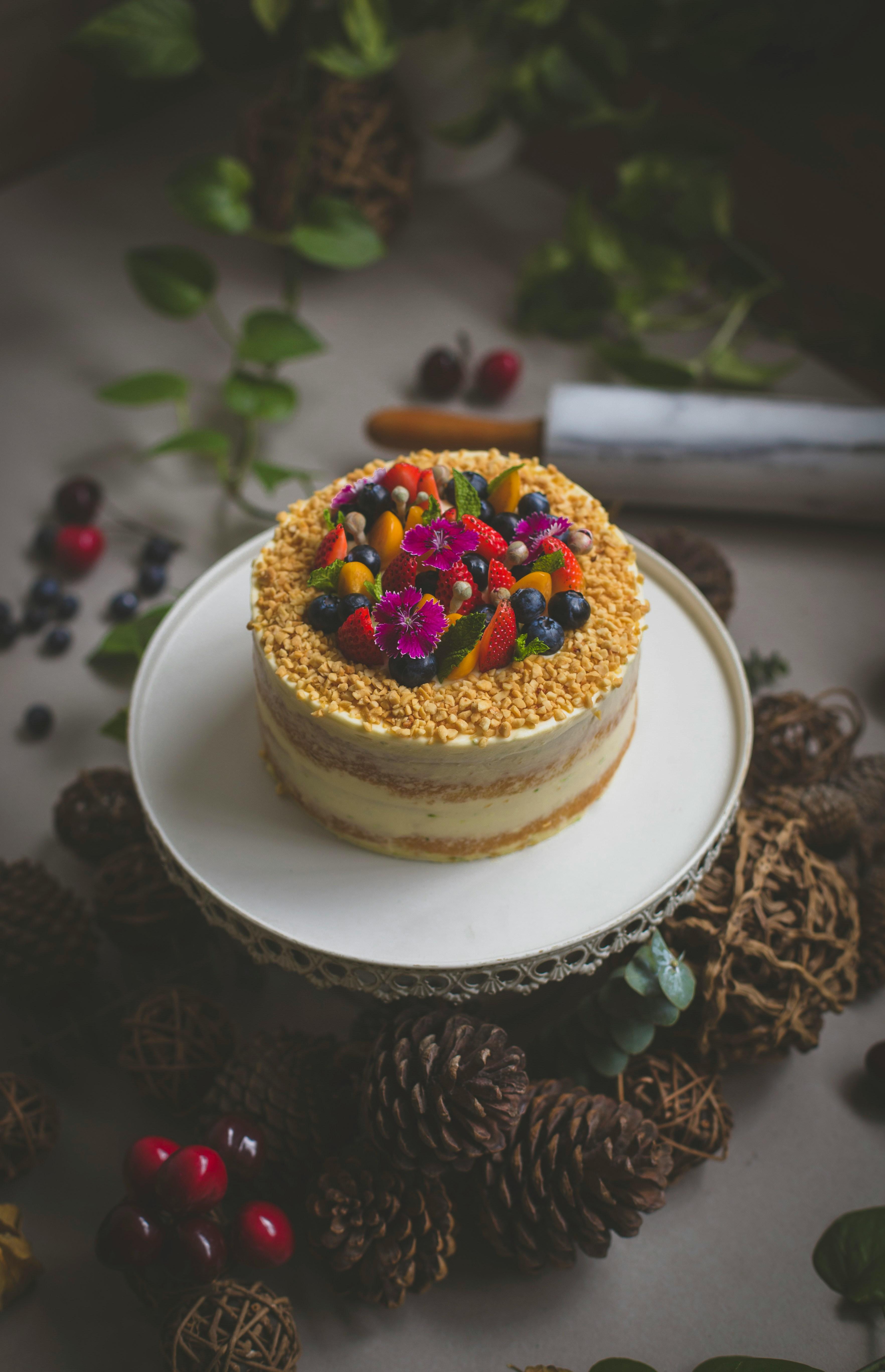 Decorated cake with berries
