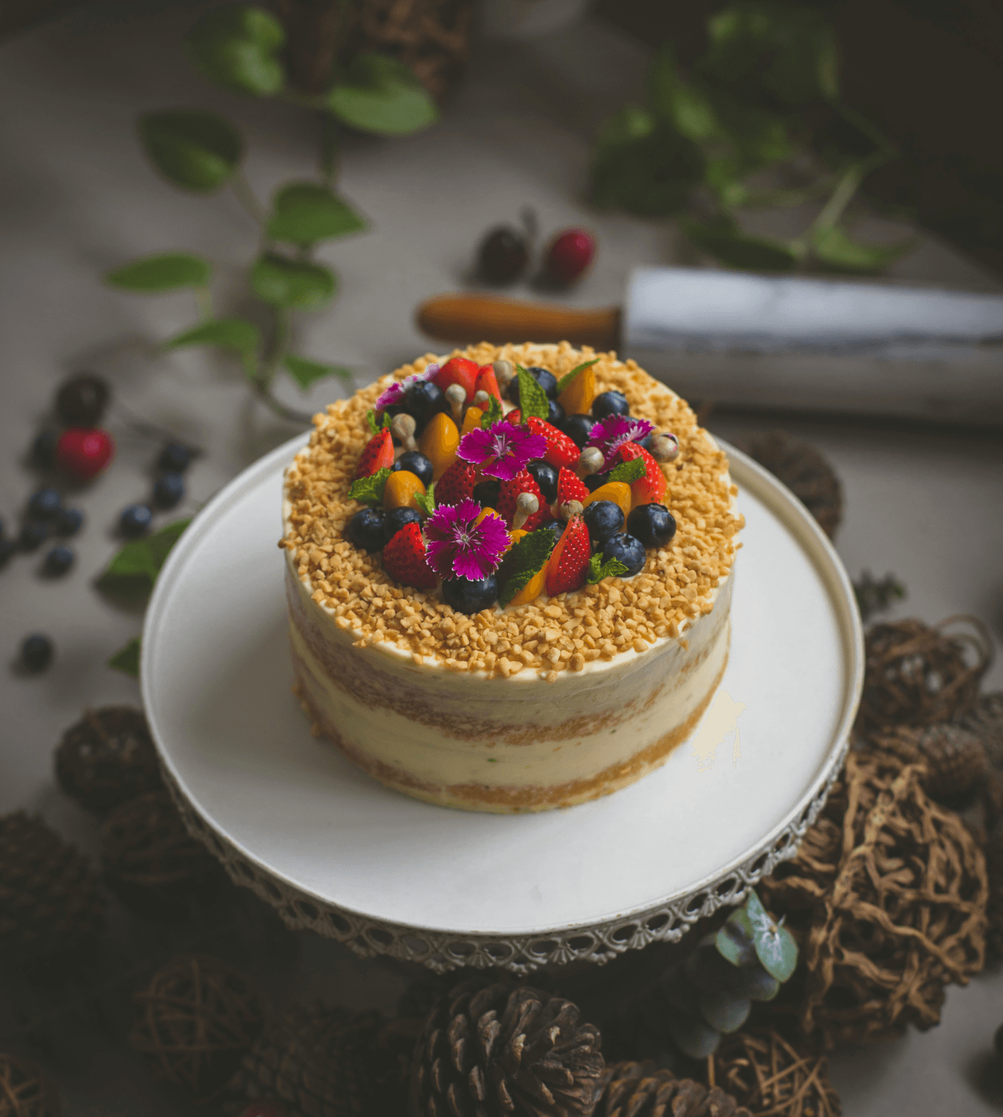 Decorated cake with berries