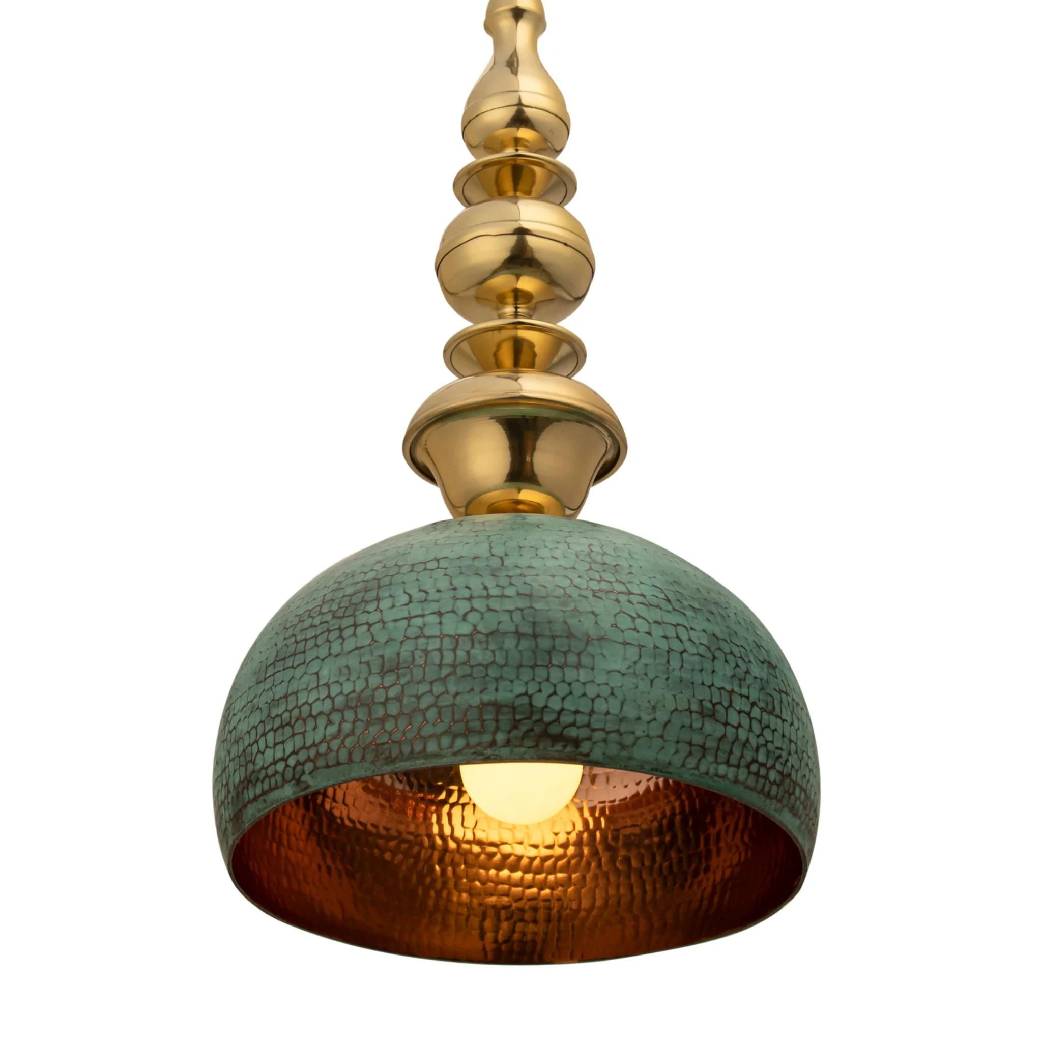 Kalash 2 — Verdigris Copper and Brass Handmade Pendant Light