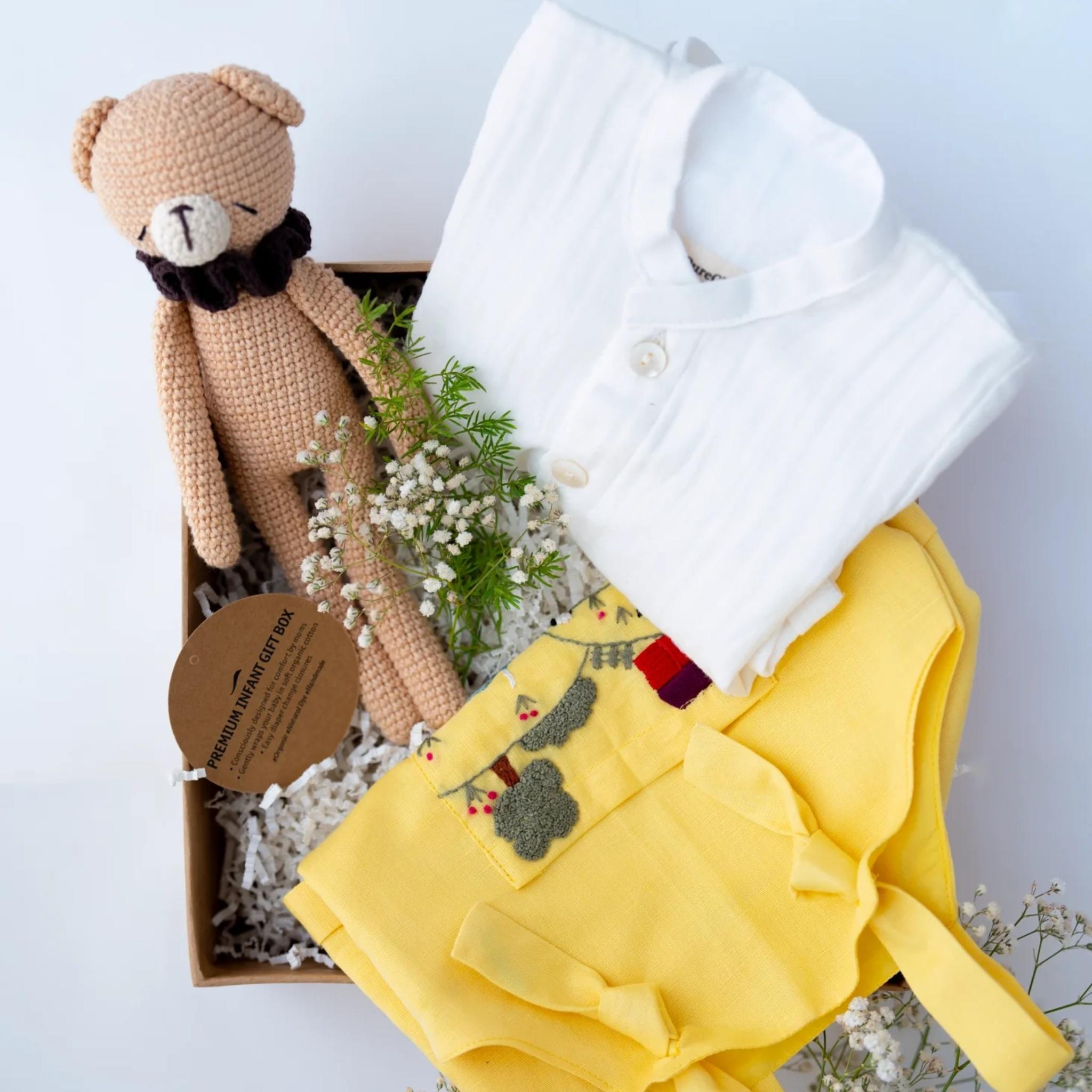 Newborn Baby Gift Hamper for Boys | 100% Cotton | Meadow Dreamland| Yellow