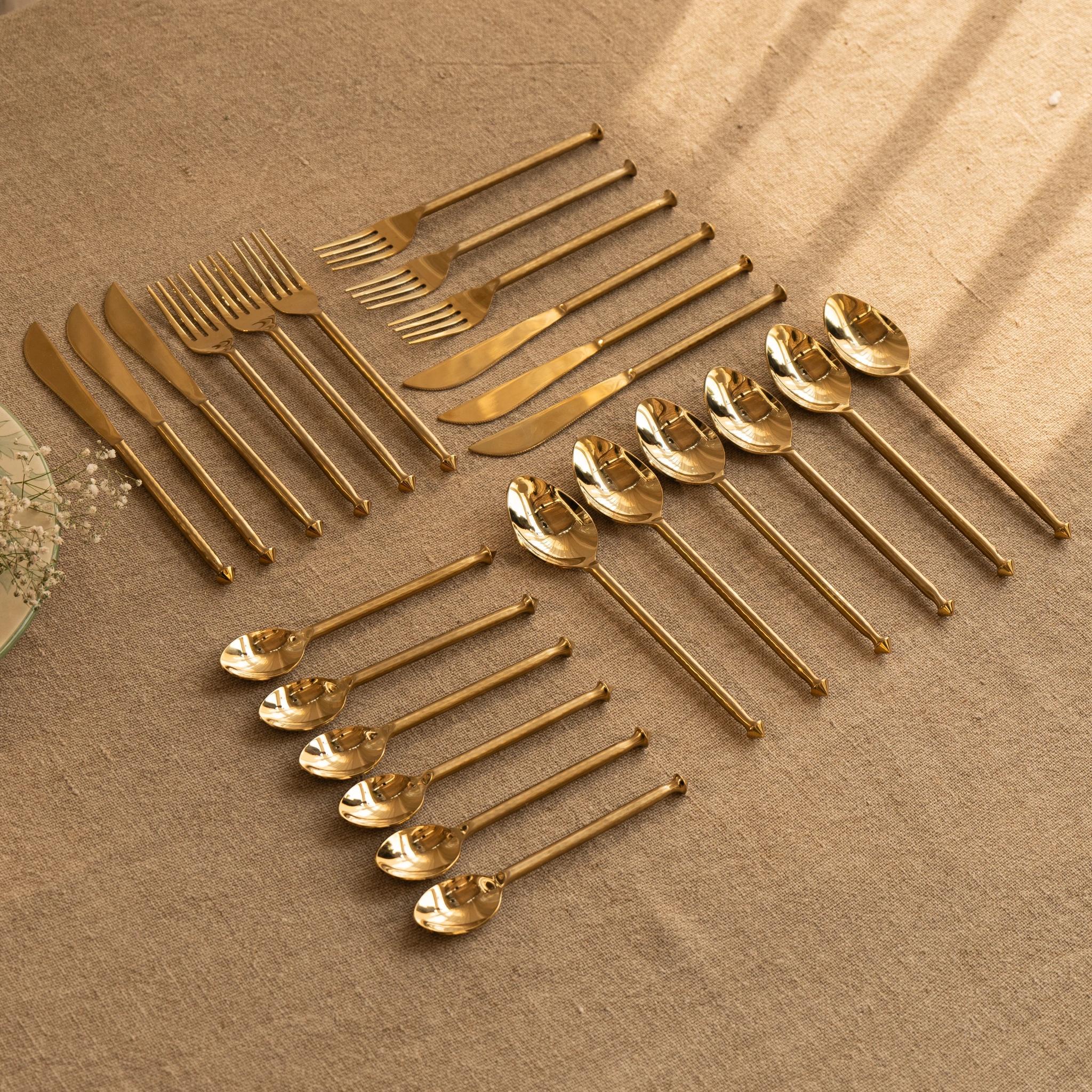 Ballad Elegant Glossy Brass Finish Dining Set - Gold