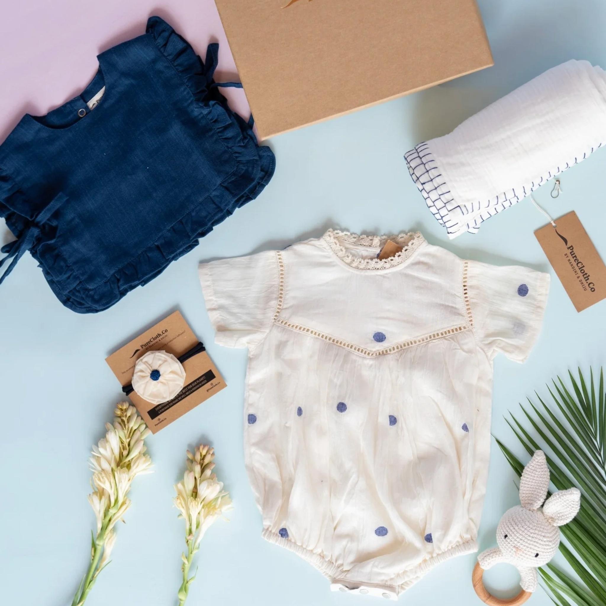 Baby Girl Gift Hamper with Cotton Romper and Swaddle - Polka Dot