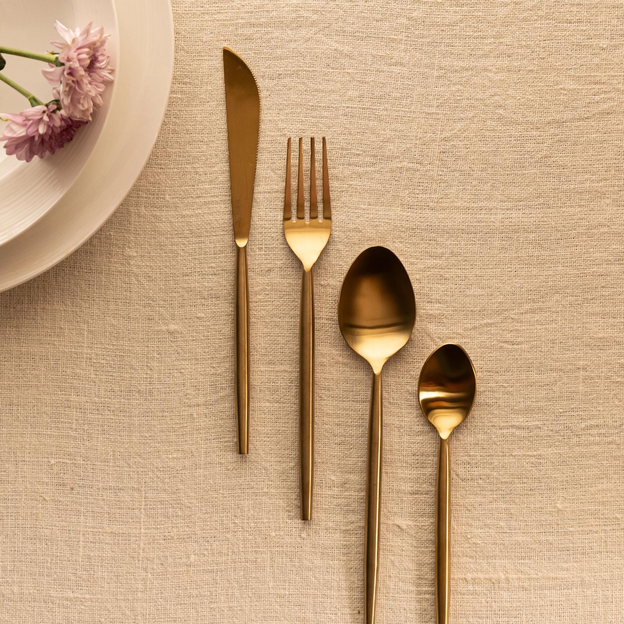 Sonnet Antique Brass Matt Finish Dining Set - Gold(24 Piece Set)