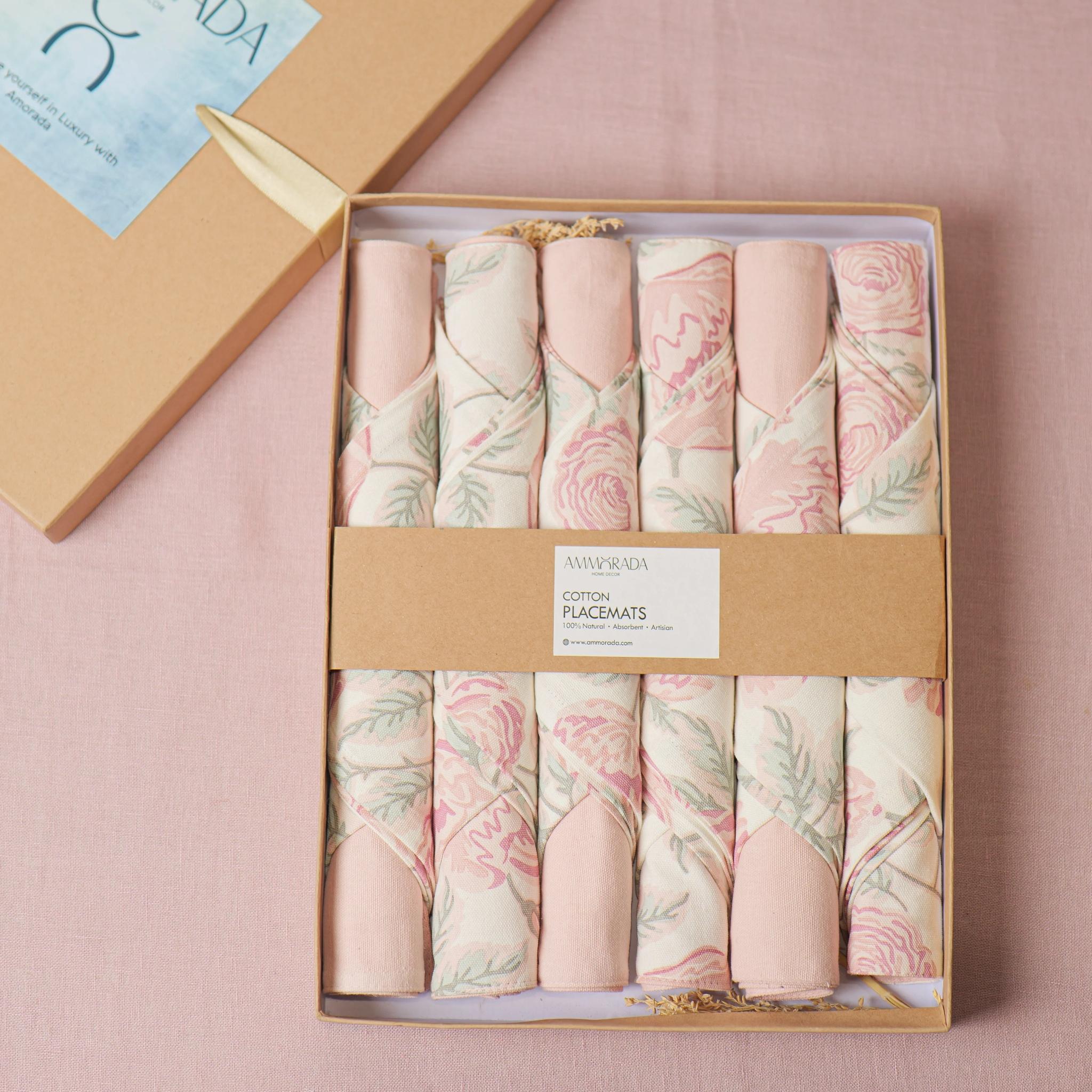 Blossom Peach Dining Set Placemat With Napkin Gift Set
