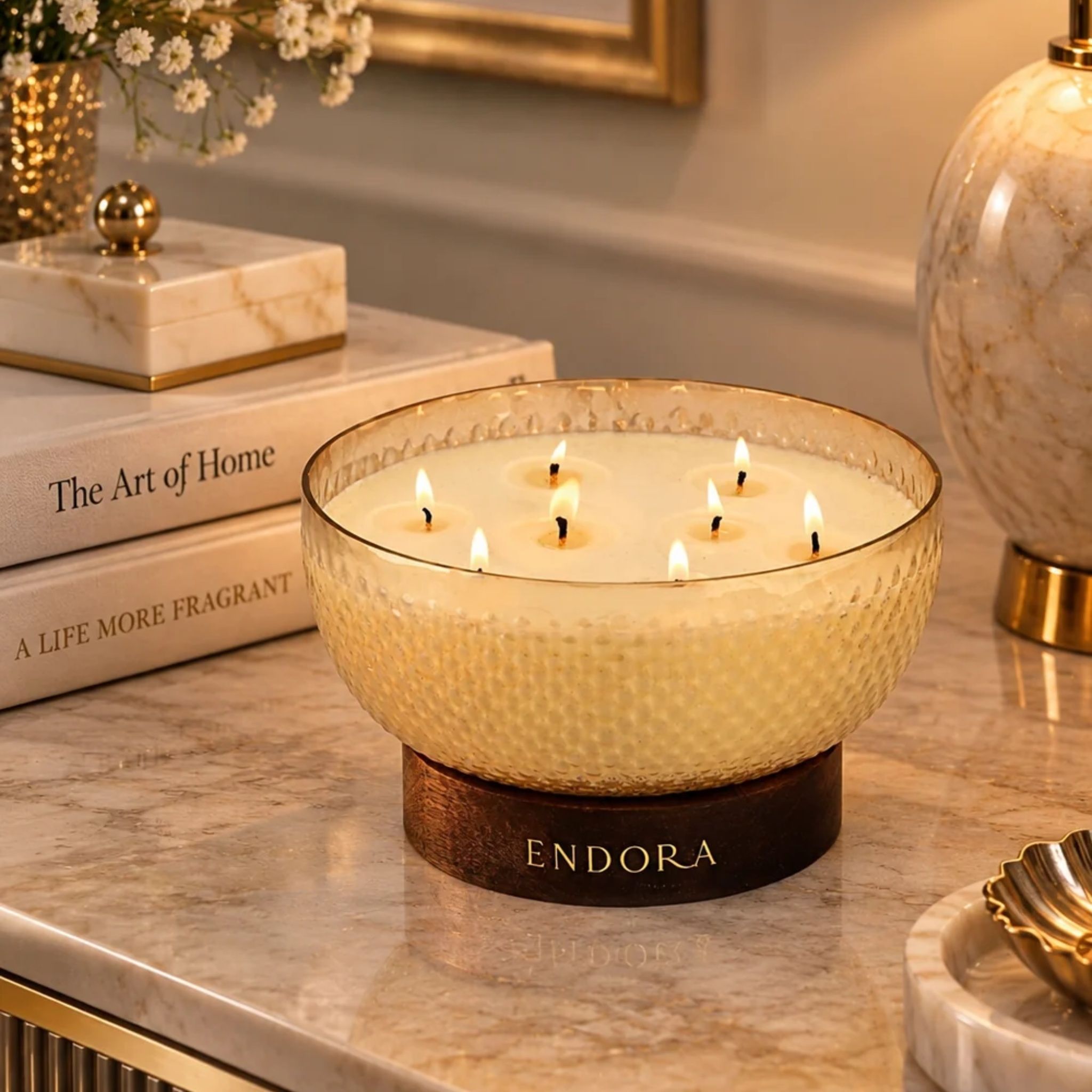 Diamond Cut Wood Base bowl | Scented Candle by Endora Scented Candles | Tooffi
