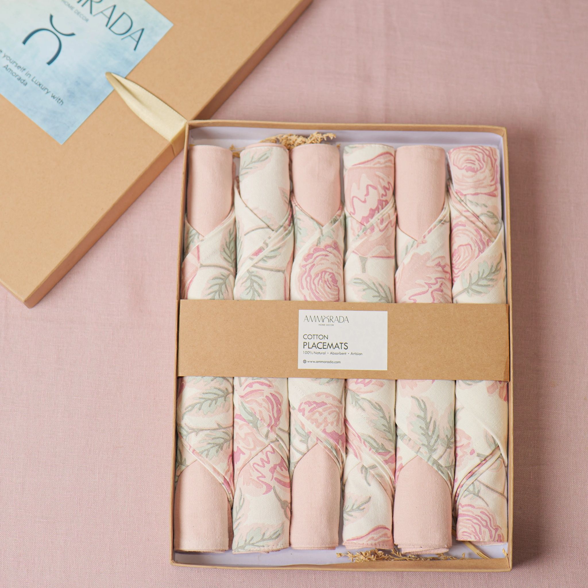 Blossom Peach Dining Set Placemat With Napkin & Table Runner Gift Set
