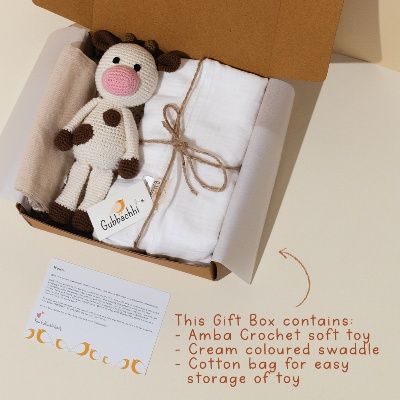 Amba Soft Toy With Cream Swaddle 3 Months +