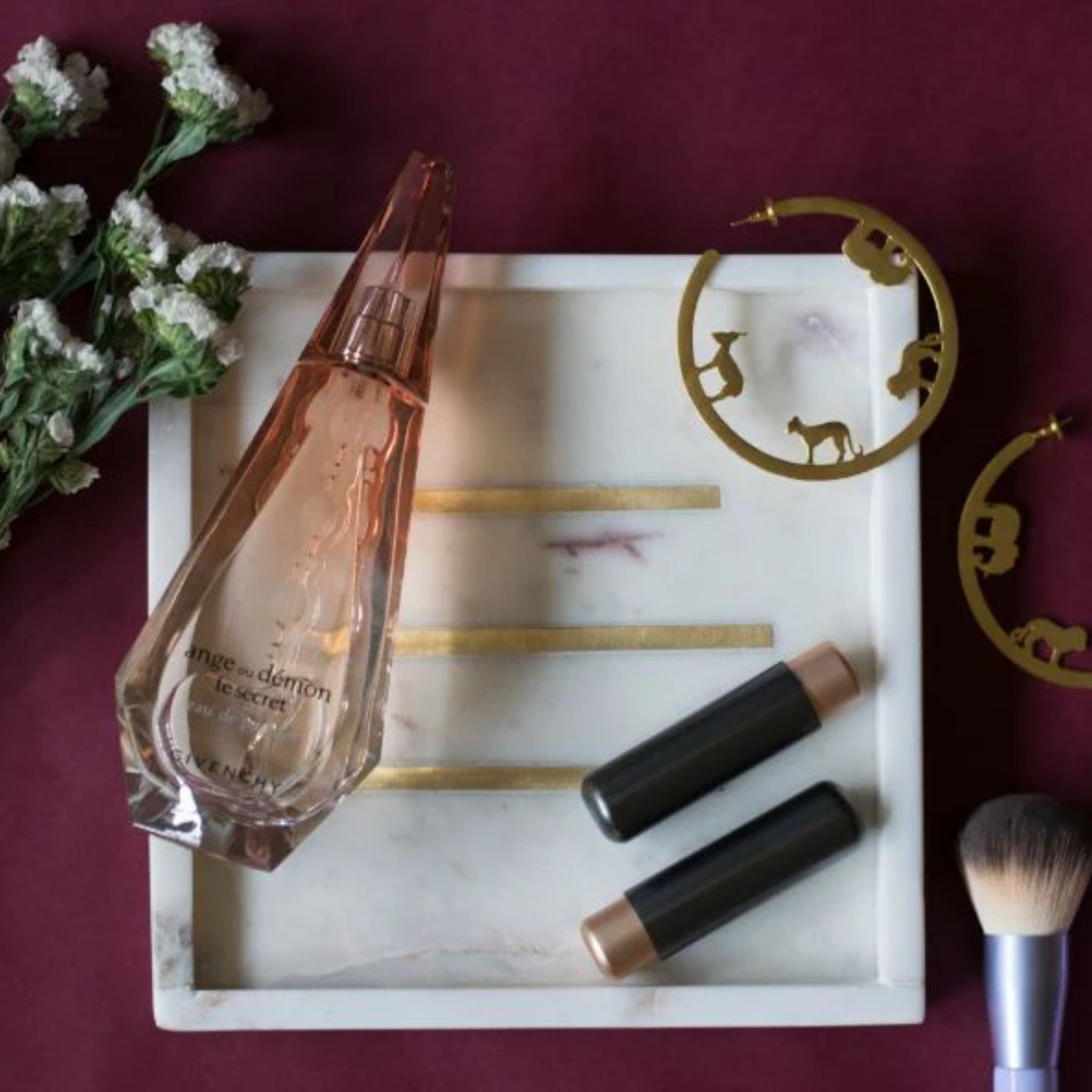 Marble Tray Square White/Brass