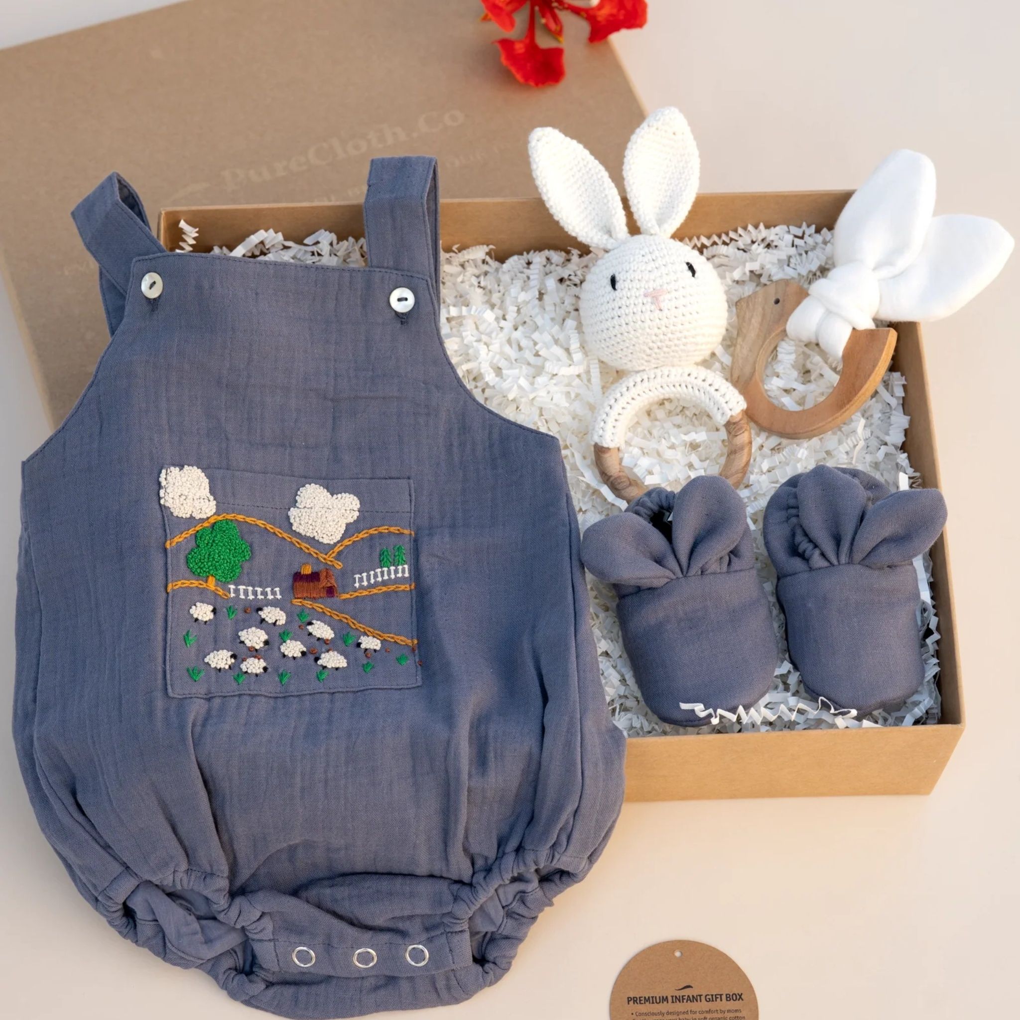 Organic Cotton Muslin Baby Boy Gift Hamper | The Cozy Sheep by PureCloth.Co | Tooffi