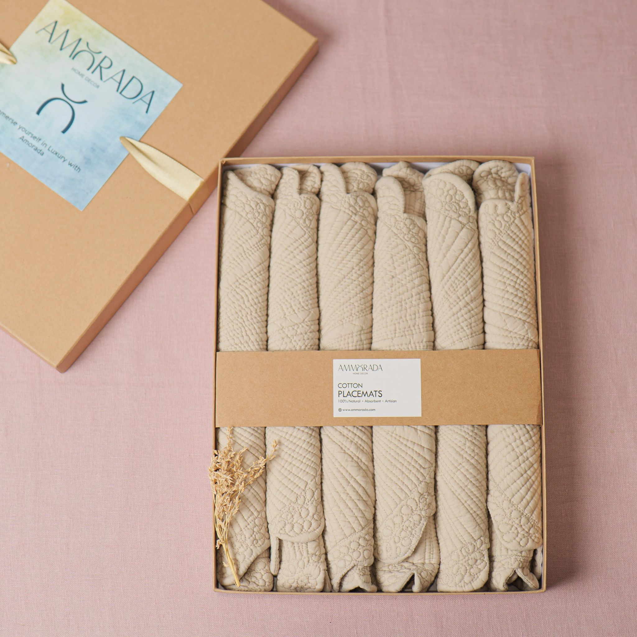 Sun Flower Quilted Placemat Gift Set- Beige (L) by Ammorada | Tooffi
