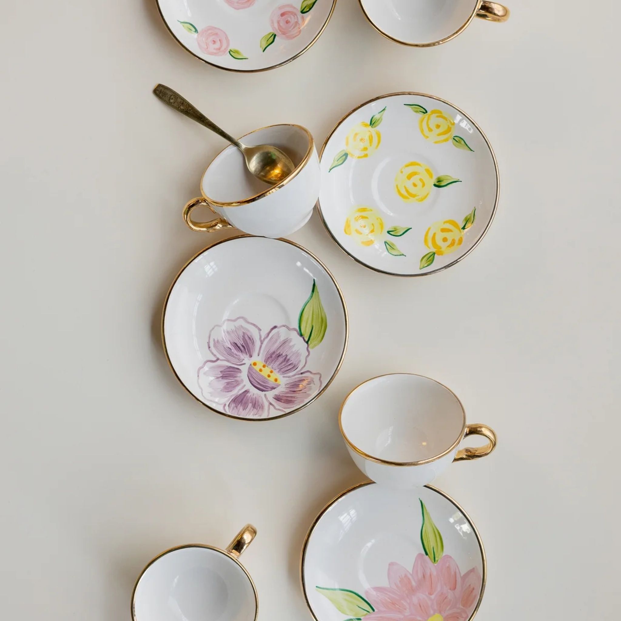 Pink Lilies Cups And Saucers (Set Of 4) by nira's ceramics | Tooffi