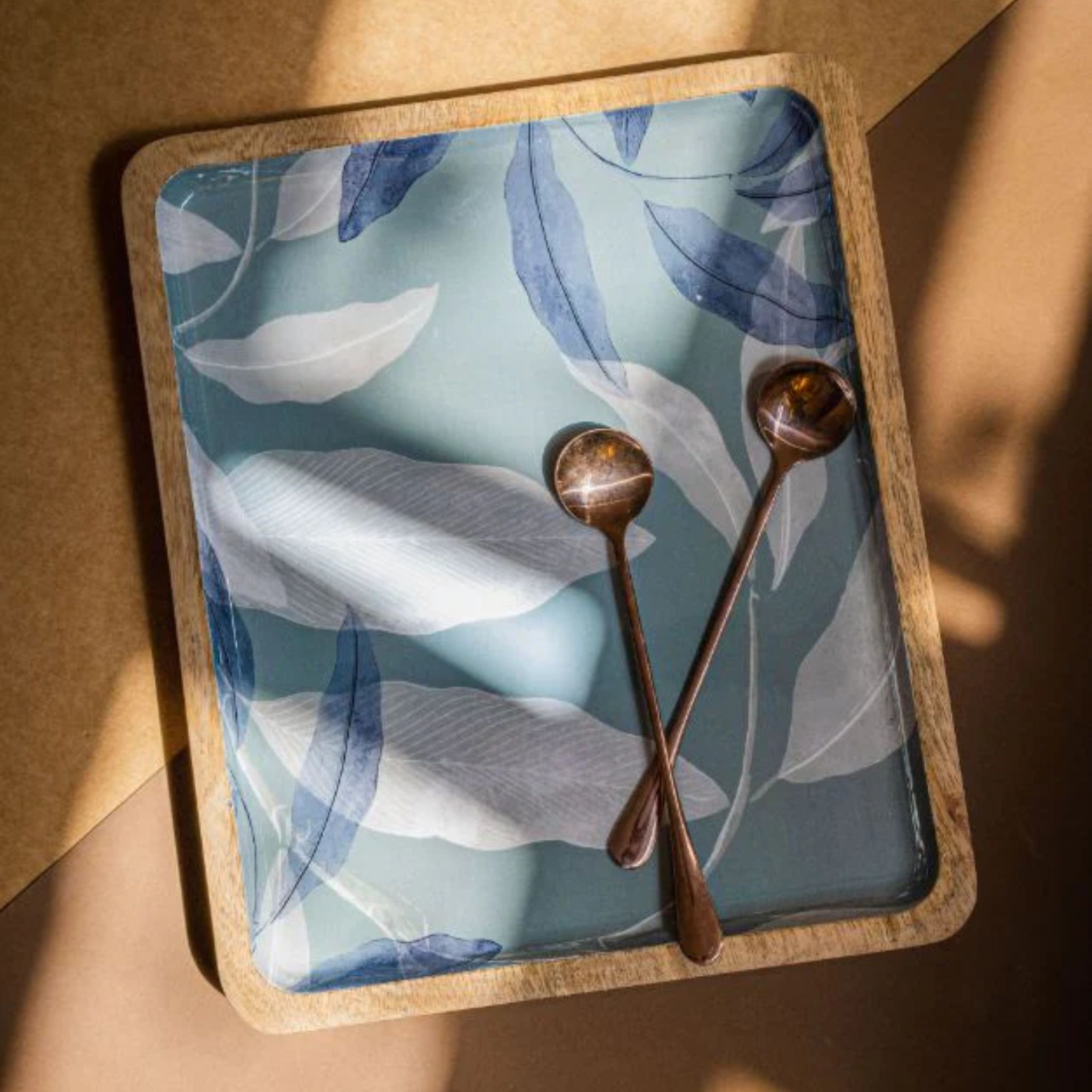 Wooden Platter Leaf Print