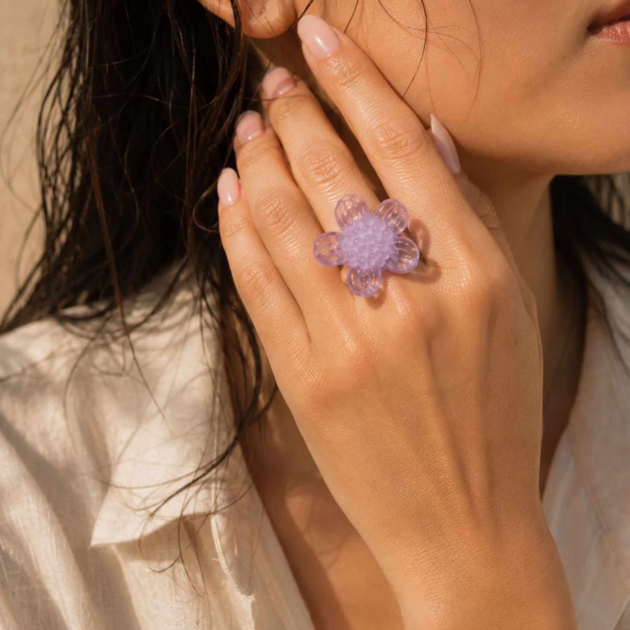 Lavender Petal | Handblown Glass Flower Ring by RUSTIC HORSE GLASS STUDIO | Tooffi