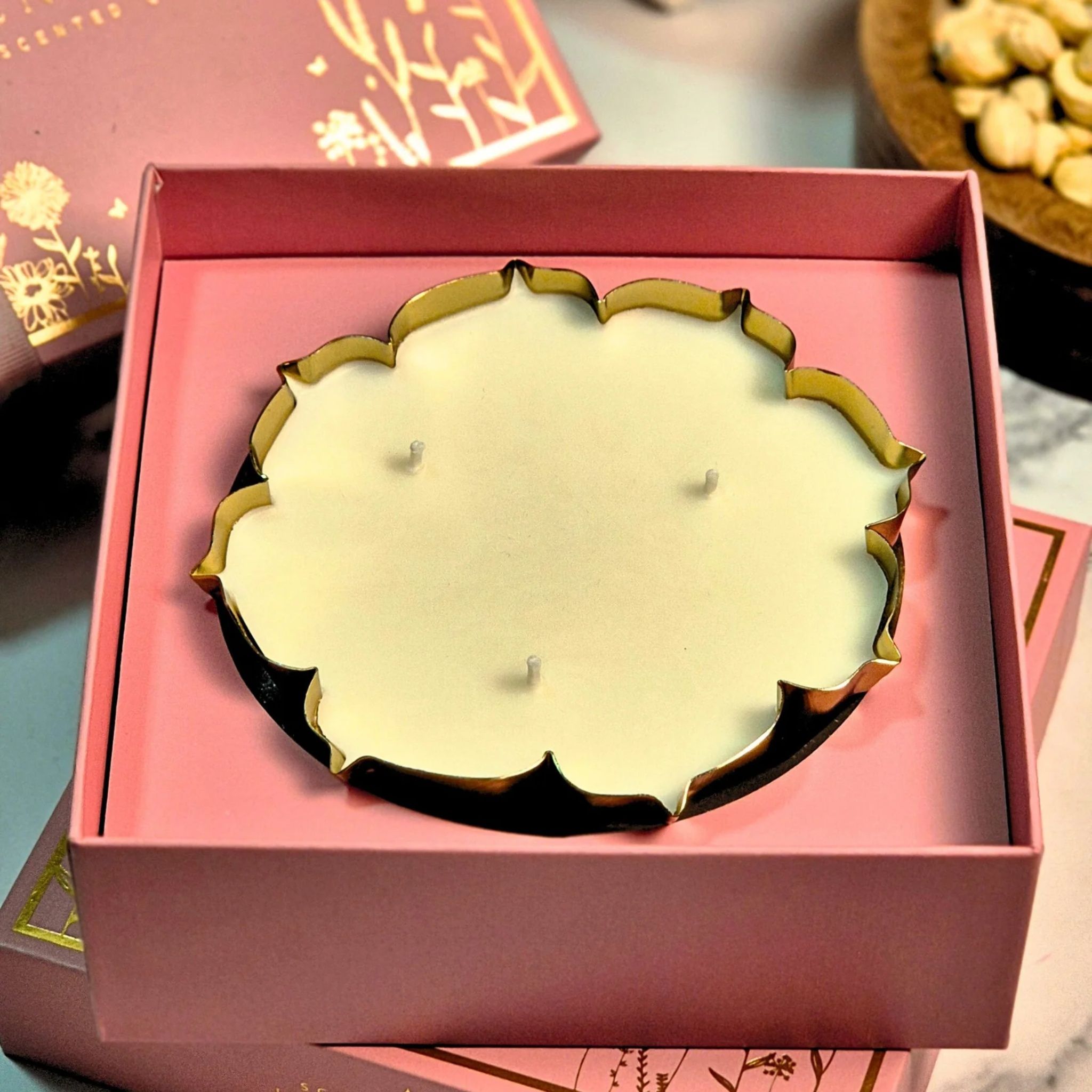 Gold Lotus Metal Urli | Scented Candle by Endora Scented Candles | Tooffi