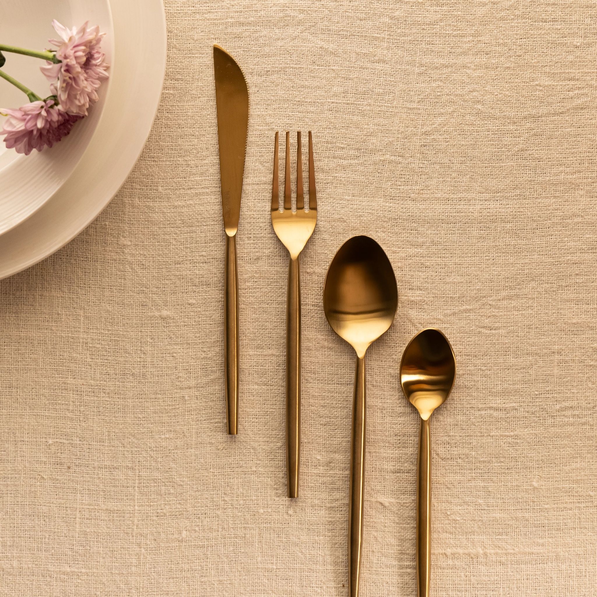 Sonnet Antique Brass Matt Finish Dining Set - Gold(24 Piece Set) by Ammorada | Tooffi