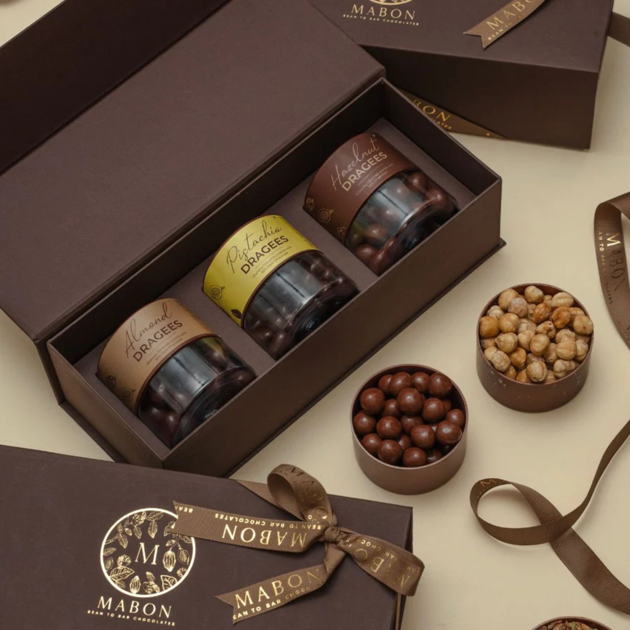 Chocolate Dragees Jars Gift Box (Box of 3) by Mabon Chocolates | Tooffi