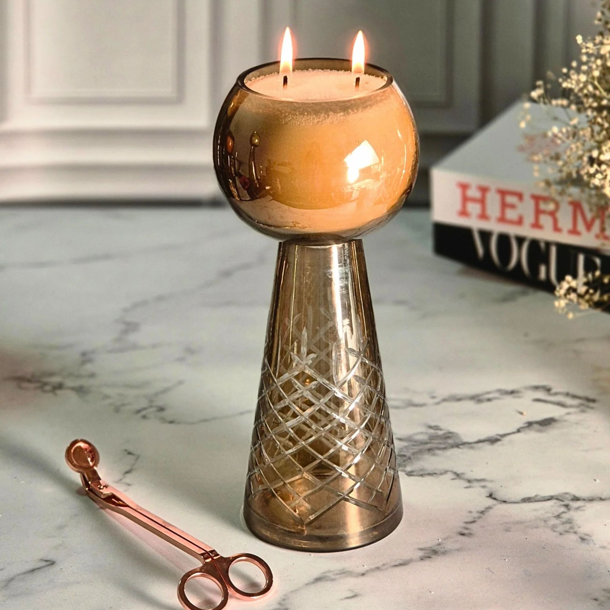 Luxe Luminance Pedestal Candles | Crystal Amber Glass