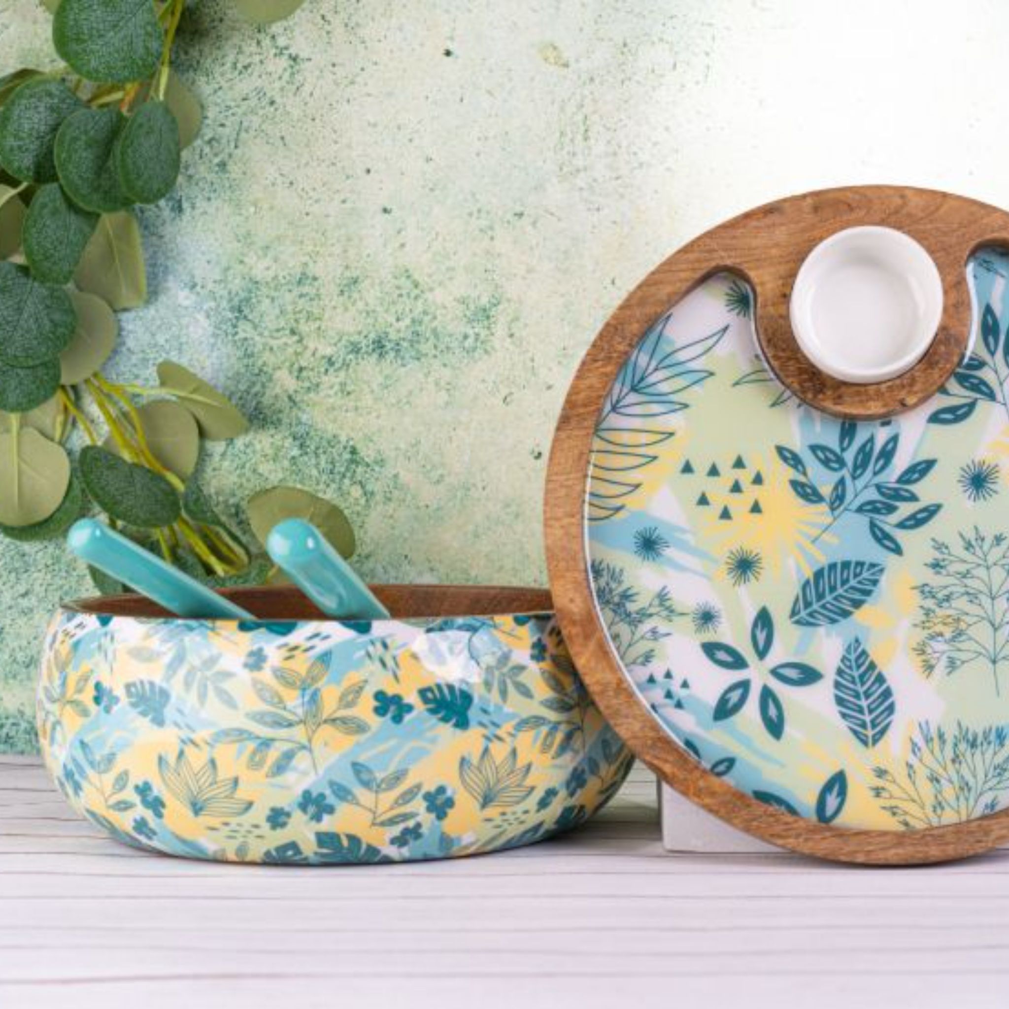 Salad Bowl with Spoon+Fork Wooden