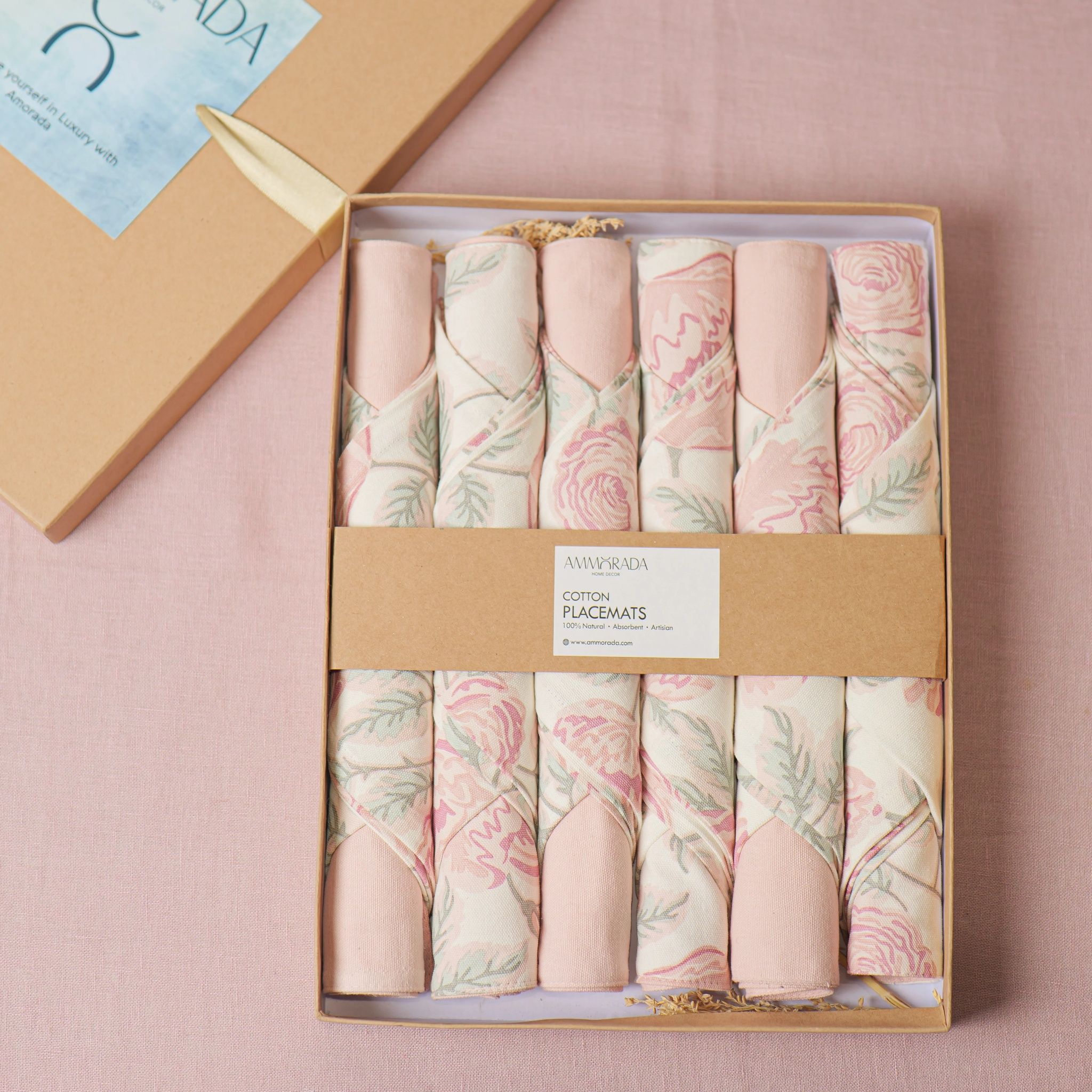 Blossom Peach Dining Set Placemat With Napkin Gift Set by Ammorada | Tooffi
