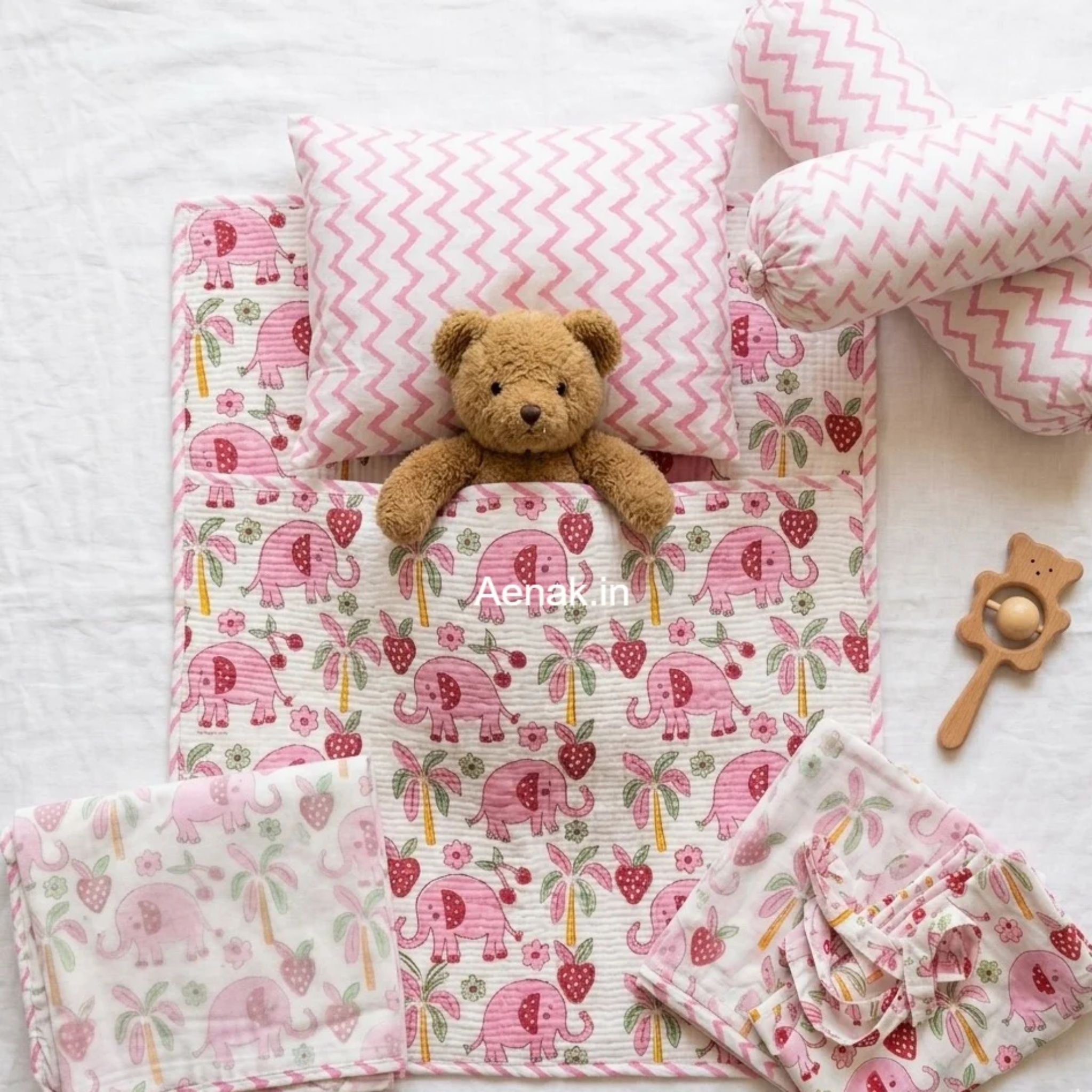 Pink Elephant Handcrafted Newborn Baby Kit Set by Aenak Studios | Tooffi
