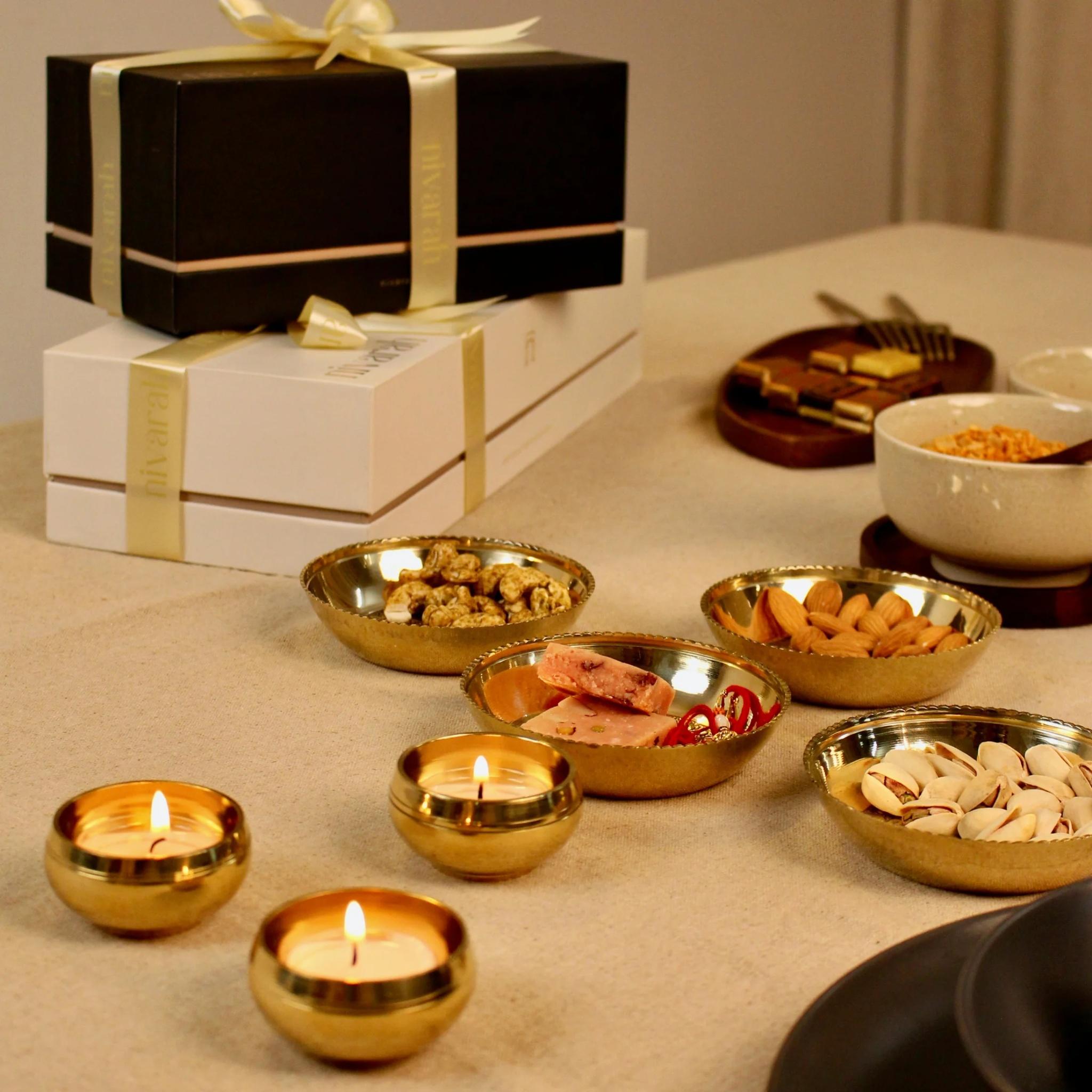 Navya - Brass Tealight Holder & Candle - Set of 3